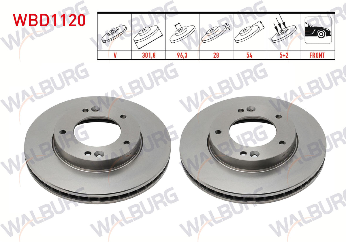 WALBURG WBD1120 Brake Disc Front Air 5 Bjn 301,8X28x96 — Brake Rotors & Drums