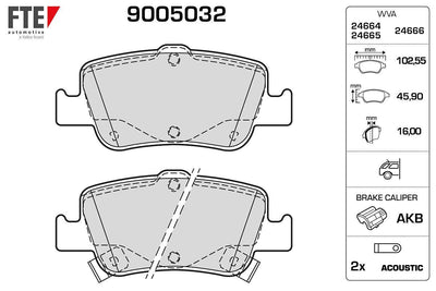 Fte 9005032 Brake Pad Rear Toyota Auris 1.4 D4d 1.6 07- Corolla 1.4 D4d 1.6 07-12 — Brake Pads