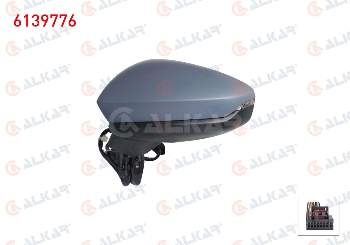 Alkar 6139776 Outer Rear View Mirror Left Electric Aspheric Heated Primed with Turn Signal LED 6 — Tail, Signal & Reflectors