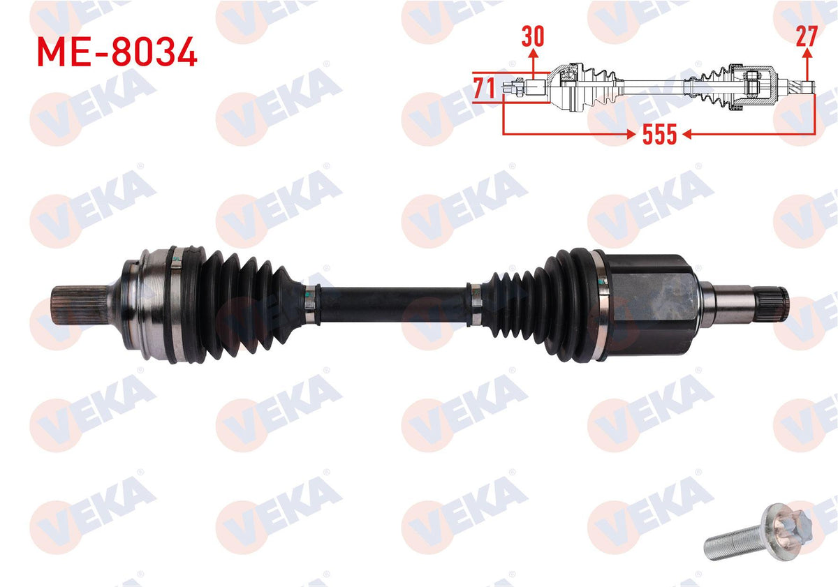Veka ME-8034 Complete Axle Right Front Length 555mm Mercedes C-Series (W205) C200 C220 C250 C400 4 — Axles, CV Joints & Boots