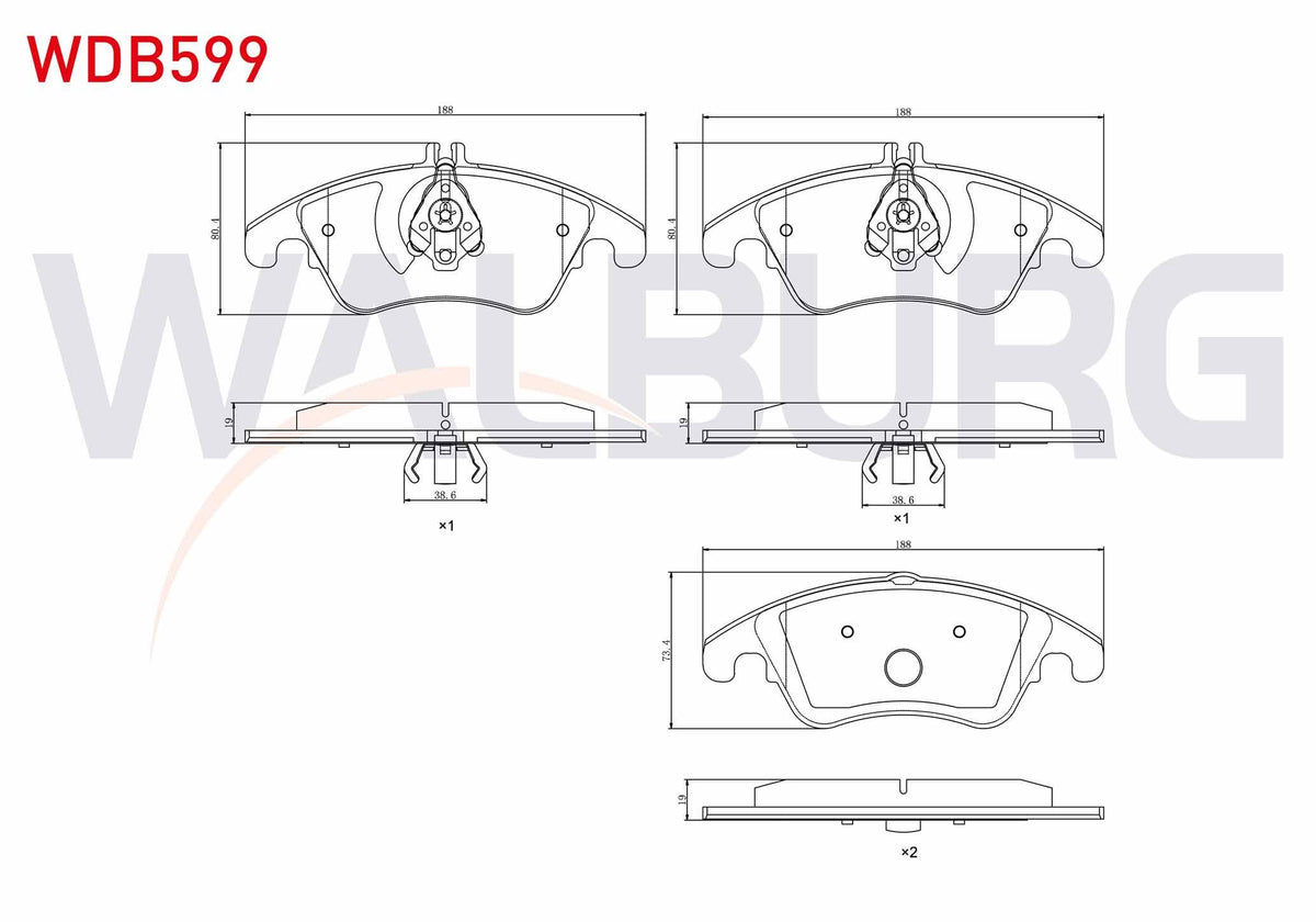 WALBURG WDB599 Brake Pad Front Mercedes C Series (W204) C 220 CDI 2007-2014 / C 320 CDI 2007-/ E Series (W212) E — Brake Pads