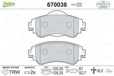 Valeo 670038 Brake Pad Front C4 B7 DS4 129mm — Brake Pads