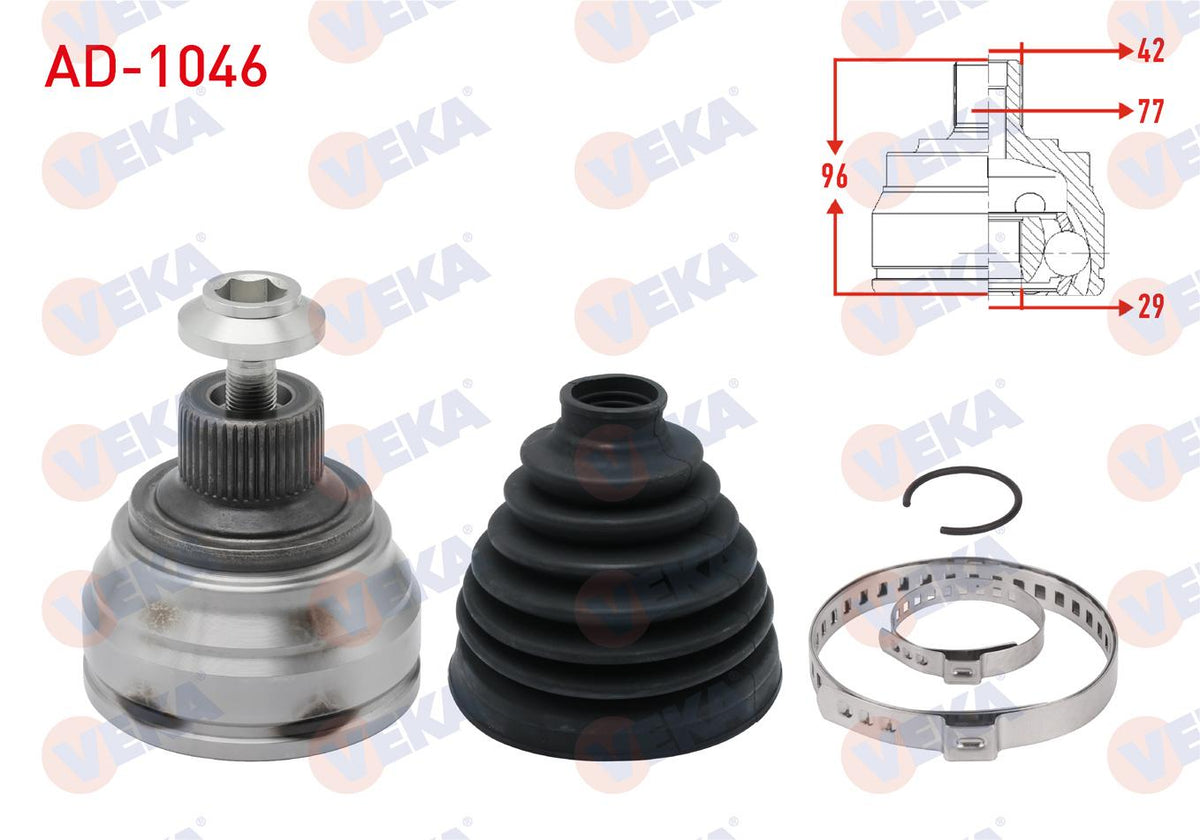 Veka AD-1046 CV Joint Left-Right Front Outer Audi A6 (4G2,C7) 2.0 TDI 42X29x77 Length 96 mm 2010 — Axles, CV Joints & Boots