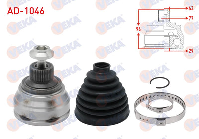 Veka AD-1046 CV Joint Left-Right Front Outer Audi A6 (4G2,C7) 2.0 TDI 42X29x77 Length 96 mm 2010 — Axles, CV Joints & Boots