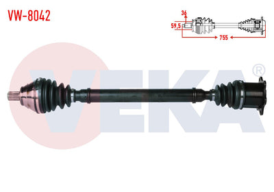 Veka VW-8042 Complete Axle Right Front Volkswagen Golf V (1K1) 2.0 TDI A-T Pair Clutch 6 Speed Bma — Axles, CV Joints & Boots