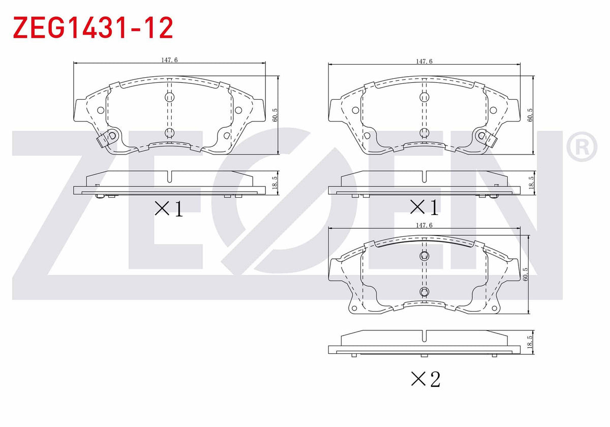 Zegen ZEG1431-12 Brake Pad Front with Wear Indicator Opel Astra J 1.3 CDTi 15 Rim 19.00mm 2009-2016 / 1.4i 2009-2016 / 1.6i 2009-2016 / Chevrolet Cruze (J300) 1.6 2009-2014 / Cruze (J305) 1.6 2011-2014 /