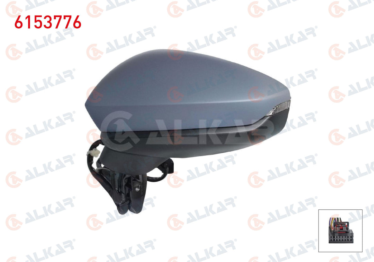 Alkar 6153776 Outer Rear View Mirror Left Electric Aspheric Primed Automatic Folding with Turn Si — Tail, Signal & Reflectors