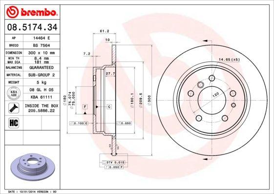 Brembo 08.5174.34 Brake Disc Rear Straight BMW E34 90-95, Set of 2 — Brake Rotors & Drums