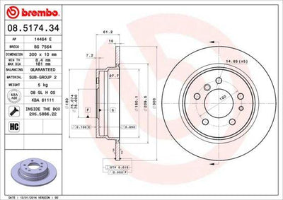 Brembo 08.5174.34 Brake Disc Rear Straight BMW E34 90-95, Set of 2 — Brake Rotors & Drums
