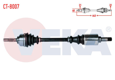 Veka CT-8007 Complete Axle Left Front Citroen C2 (Jm) 1.4 HDi Ma68 Transmission Length 643mm 2003 — Axles, CV Joints & Boots