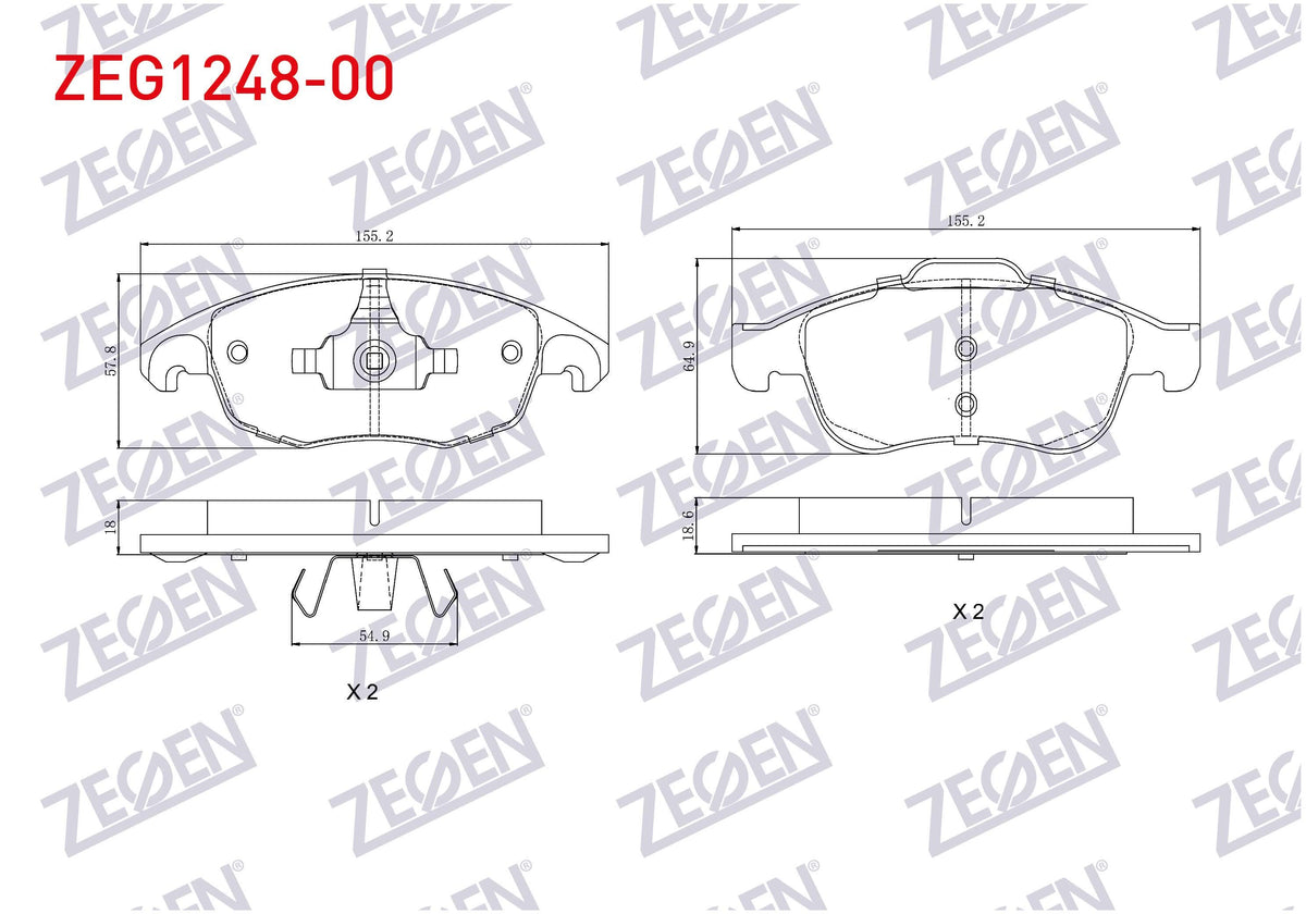 Zegen ZEG1248-00 Brake Pad Front Peugeot Partner Tepee 1.6 HDi 75 Hp 2008-/ Citroen Berlingo 1.6 HDi 2008-/ C4 G — Brake Pads
