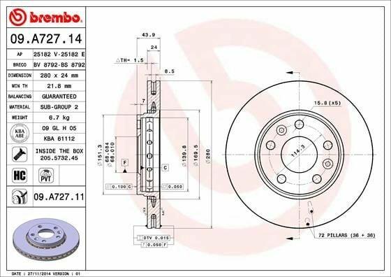 BREMBO 09.A727.11 — Brake Rotors & Drums