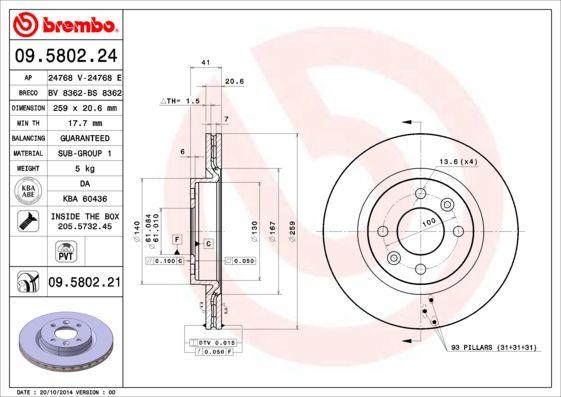 Brembo 09.5802.24 Brake Disc Renault Clio II Kangoo II Logan R19 Megane I Symbol Sandero Thalia MCV — Brake Rotors & Drums