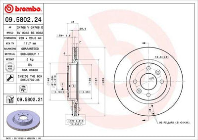 Brembo 09.5802.24 Brake Disc Renault Clio II Kangoo II Logan R19 Megane I Symbol Sandero Thalia MCV — Brake Rotors & Drums