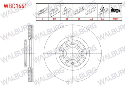 WALBURG WBD1641 Brake Disc Front Air 5 Bjn 312X25x68x46 — Brake Rotors & Drums