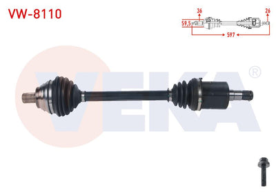 Veka VW-8110 Complete Axle Left Front Length 597mm Volkswagen Golf (1K1) 1.6 FSI A-T 2003-2009 / P — Axles, CV Joints & Boots