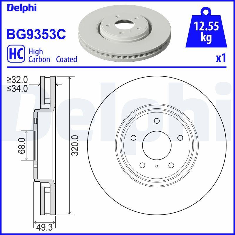 Delphi BG9353C Brake Disc (Single Pack)-Painted, Drilled — Brake Rotors & Drums