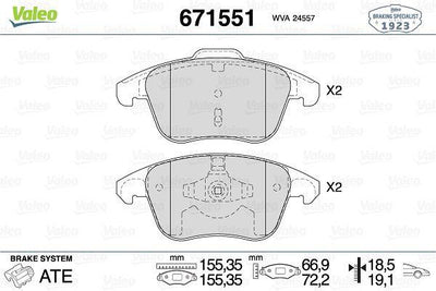 Valeo 671551 Brake Pad Front Pt.3008-C4 302mm Peugeot 208 3008 — Brake Pads