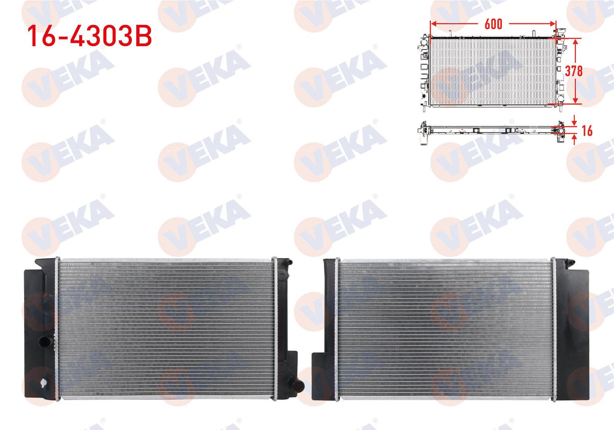 Veka 16-4303B Water Radiator Brazing Toyota Corolla 1.33 / 1.6 M-T Ac + /-2012 — Radiators & Fans