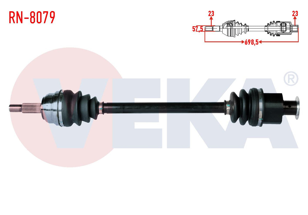 Veka RN-8079 Complete Axle Left-Right Front Renault R21 (B48,L48) Concorde 2.0 Length 698 — Axles, CV Joints & Boots