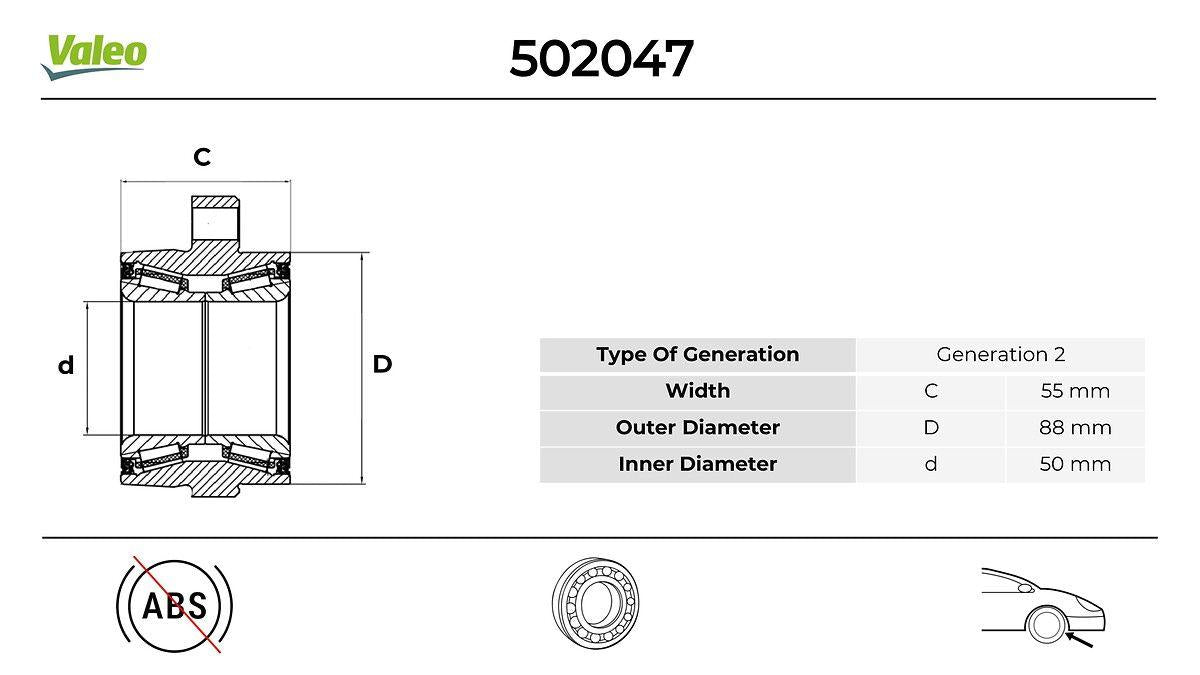 Valeo 502047 Front Wheel Bearing Mitsubishi L200 Cr Su DiD 2005 > — Wheel Bearings