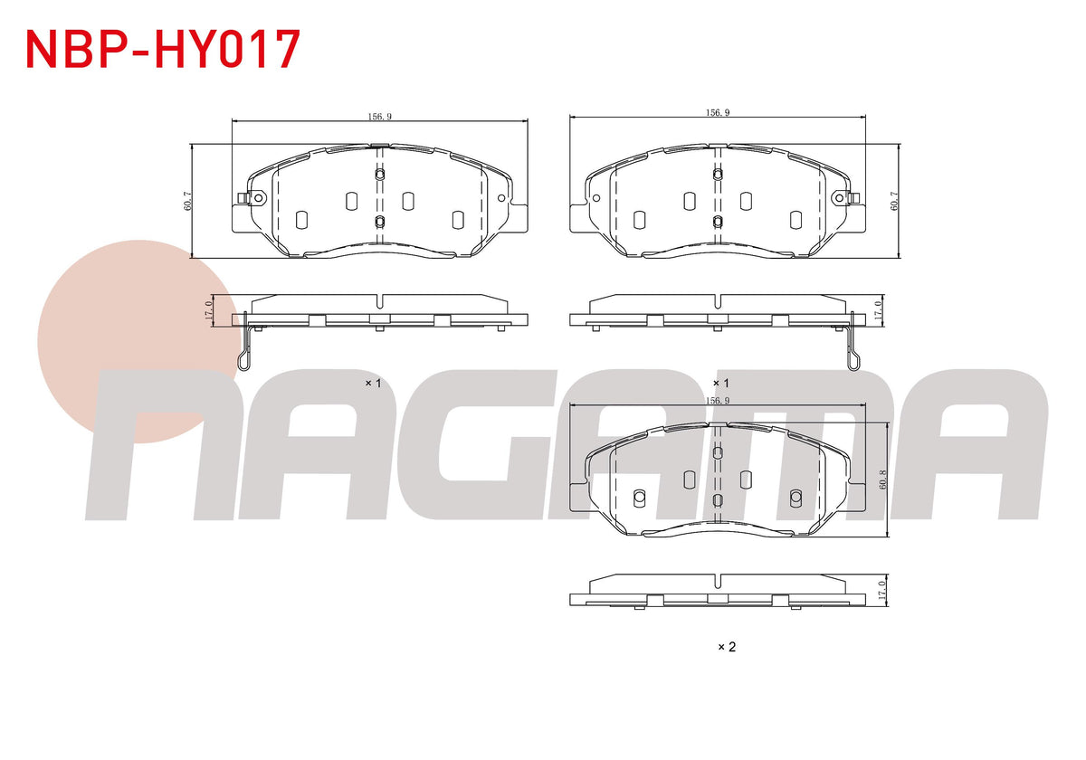 NAGAMA NBP-HY017 Brake Pad Front with Wear Indicator Santa Fe 2.2 CRDi 2006-2012 / Santa Fe 2.7i V6 2006-2012 / — Brake Pads