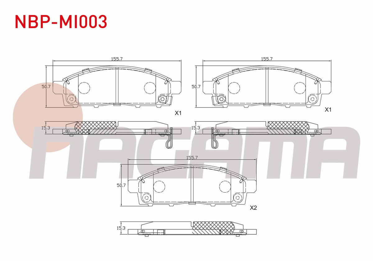 NAGAMA NBP-MI003 Brake Pad Front with Wear Indicator Cable Drilled Mitsubishi L 200 2.4 DI-D 2015-/ Fiat Fullback Pick-Up 2.4 D 2016