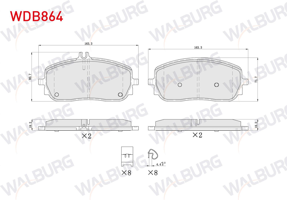 WALBURG WDB864 Brake Pad Front with Wear Indicator Mercedes A Series (W177) 2018-/ CLA (C118) 2019 — Brake Pads