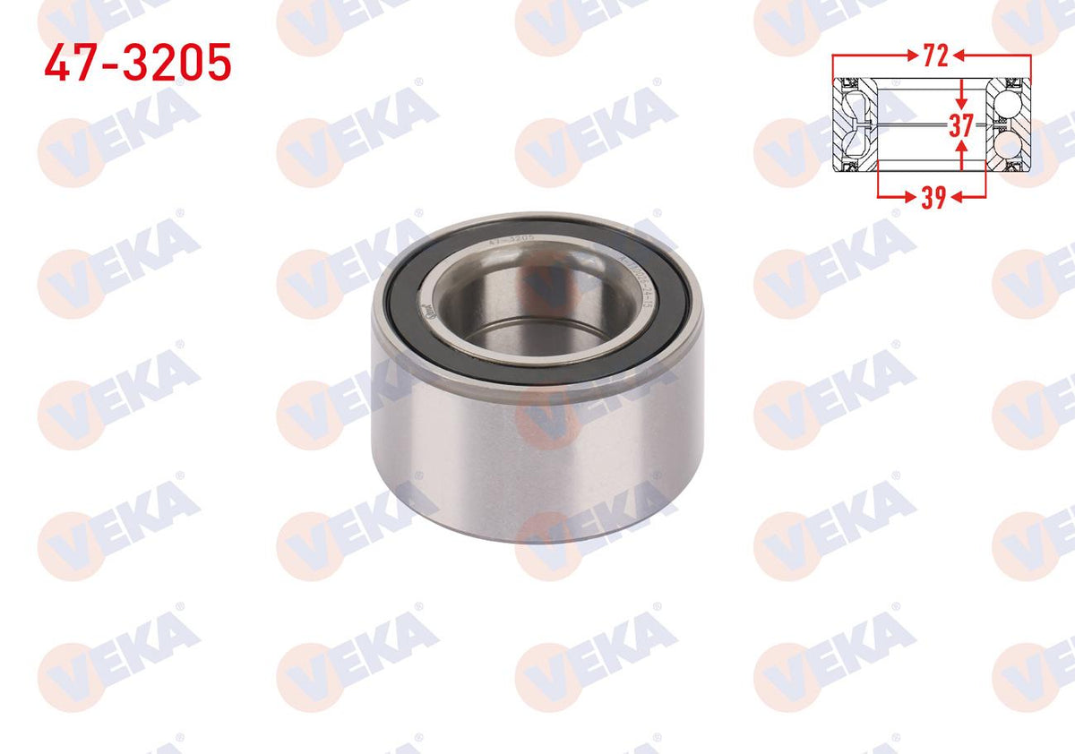 Veka 47-3205 Front Wheel Bearing Left-Right (without ABS) 39X72x37 Opel Corsa C 1.7 CDTi 00-06 / Vectra A 1.6 88-95 / Astra F 91-05 / Meriva A 03-10 / Ford Focus I 99-05 / Fiesta 01-08 / Fusion 02-1