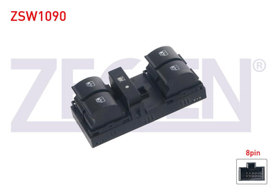 Zegen ZSW1090 Glass Release Switch Group Green Light 8 Pin Fiat Linea 2007 — Switches & Relays