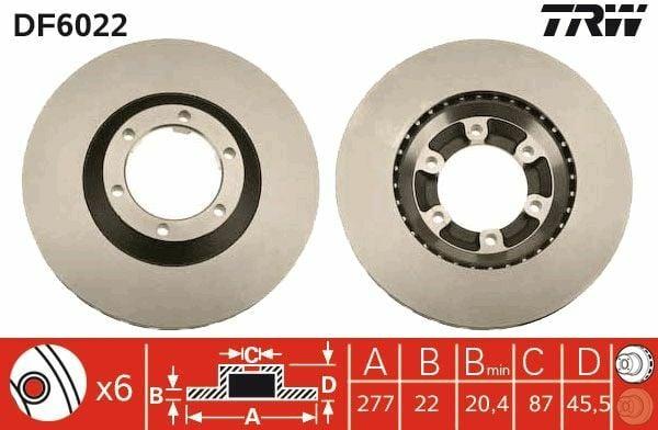 TRW DF6022 Disc Brake for 1999-2004 Hyundai Galloper - Ventilated Design — Brake Rotors & Drums
