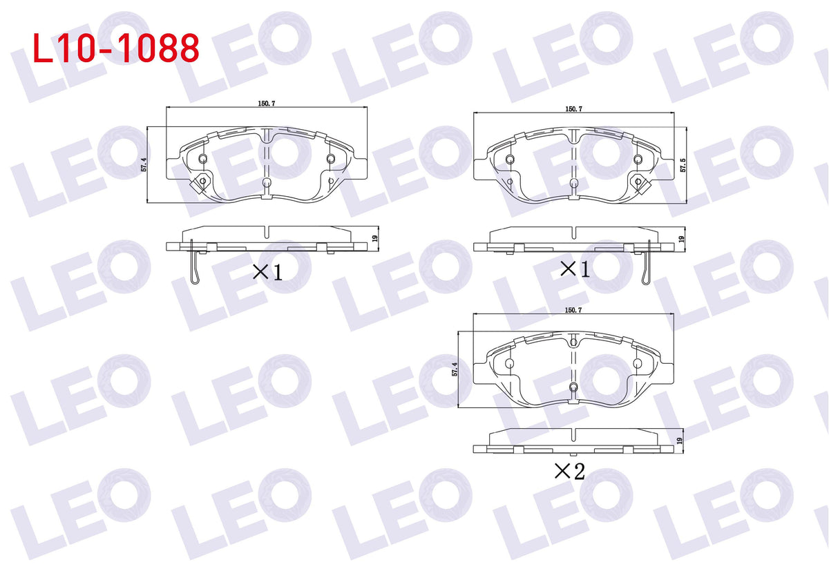 LEO L10-1088 Brake Pad Front with Wear Indicator Fiat Egea 1.3 Mjt 95 Hp 2015-/ 1.4 T-Jet 120 Hp 2015-/ 1.6 Mjt — Brake Pads