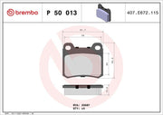BREMBO P50013 rear brake pad view, Technical specifications of BREMBO P50013 brake pad BREMBO P50013 Rear Brake Pad - High-Performance Disc Brake Pads for Vehicle Owners & Car Enthusiasts | 62mm Width BREMBO P50013 Rear Brake Pad | Vehicle Owners & Car Enthusiasts brembo, brake-pad, vehicle-owners, car-enthusiasts, disc-brake, high-performance-brakes, car-parts, automotive, ai-generated, car-maintenance