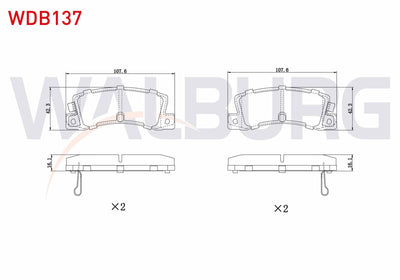 WALBURG WDB137 Brake Pad Rear with Wear Indicator Toyota Avensis (T22) 1.6 Vvt-I 1997-2003 / Avensis (T22) 2.0 V — Brake Pads