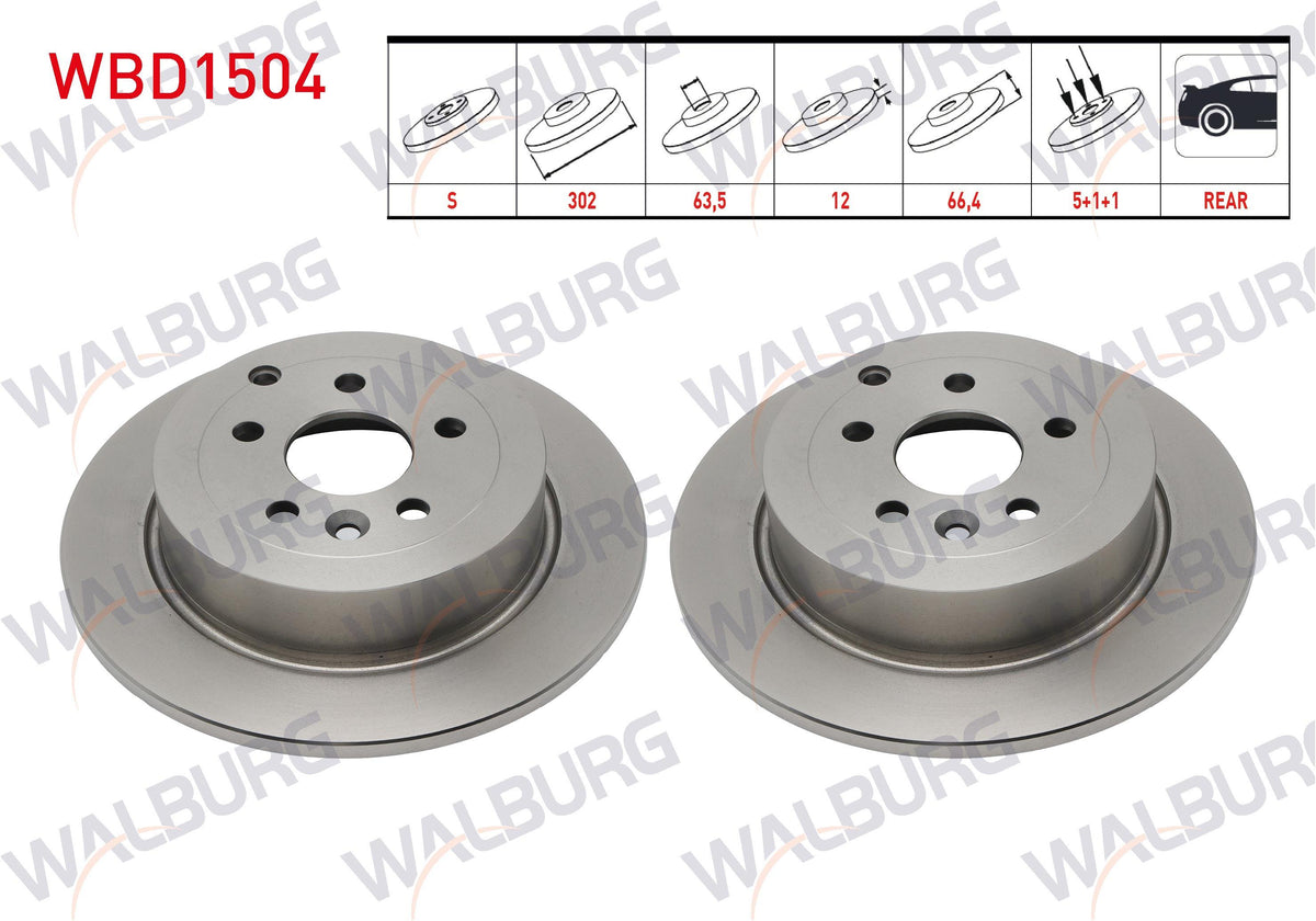WALBURG WBD1504 Brake Disc Rear Straight Land Rover Freelander II (Fa) 2.2 Td4 5 Bjn 302X12x63,5X66 — Brake Rotors & Drums