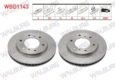 WALBURG WBD1143 Brake Disc Front Air 6 Bjn 294X28x94x46, 3 Mitsubishi L 200 (Ka_T and 3 more models — Brake Rotors & Drums