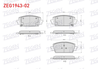 Zegen ZEG1943-02 Brake Pad Front with Wear Indicator Hyundai Santa Fe 1.6 T-GDI-2.2 CRDi 2020-/ Kia Sorento 2.2 CRDi 2020