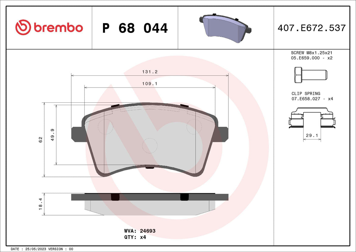 Brembo P68044 Brake Pad Front Renault Kangoo III Mercedes Citan 2012 / — Brake Pads