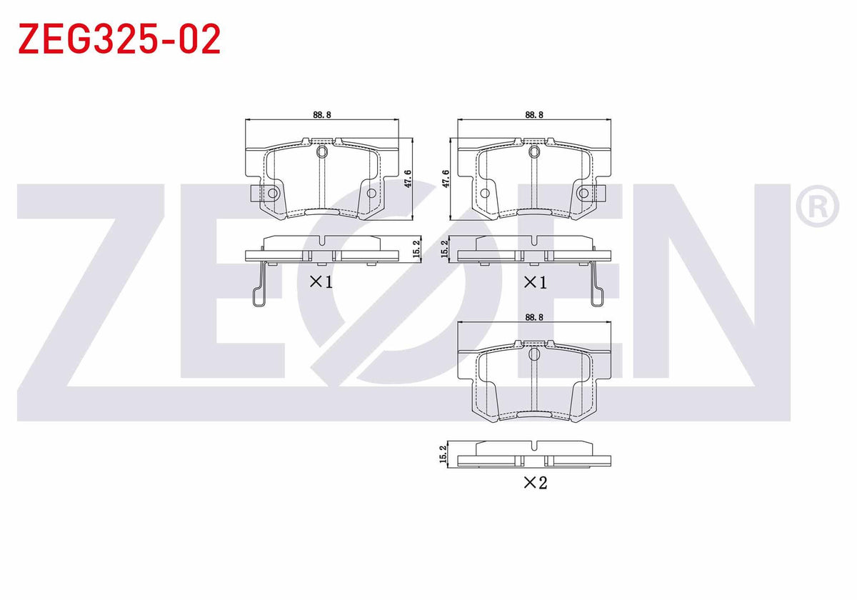 Zegen ZEG325-02 Brake Pad with Wear Indicator Rear Civic VIII 1.6 Vtec 2005-2012 / Accord V 2.2i Es 1993-1997 / — Brake Pads