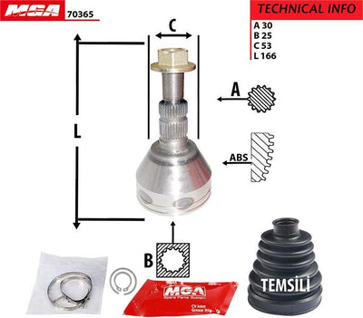 MGA 70365 CV Joint Outer (Opel: Vectra C 1.6 16V Z16xe 02-) 25×53×90 without ABS — Axles, CV Joints & Boots