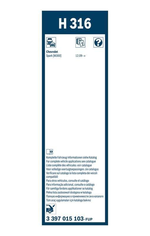 BOSCH 3397015103 wiper blade for Chevrolet Spark, Rear windshield wiper for Chevrolet Spark 1.2 BOSCH 3397015103 - 300mm Wiper Blade for Chevrolet Spark 1.2 | Car Owners BOSCH Wiper Blade 300mm for Chevrolet Spark bosch, wiper-blade, chevrolet-spark, car-owners, rear-window-wiper, 300mm-blade, automotive-accessories, wiper-accessories, ai-generated, vehicle-maintenance
