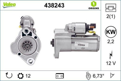 Valeo 438243 Starter Motor - 2.2kW for 2011-2017 Crafter Amarok — Starting & Charging