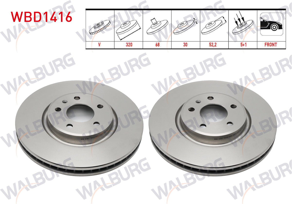 WALBURG WBD1416 Brake Disc Front Air 5 Bjn 320X30x68x52 — Brake Rotors & Drums