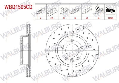 WALBURG WBD1505CD Brake Disc Front Air Coated Performance Drilled Land Rover Discovery III (Taa) 2.7 V — Brake Rotors & Drums
