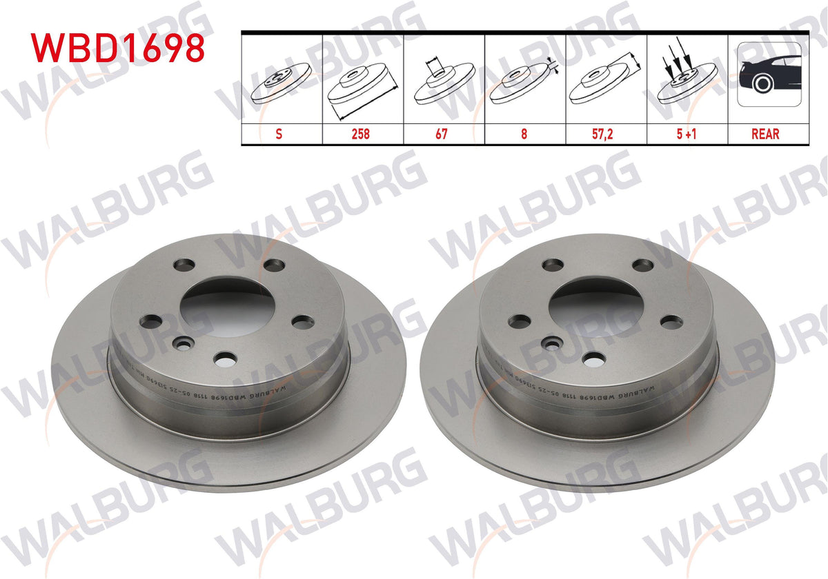 WALBURG WBD1698 Brake Disc Rear Mercedes-A-Series-B-Series — Brake Rotors & Drums