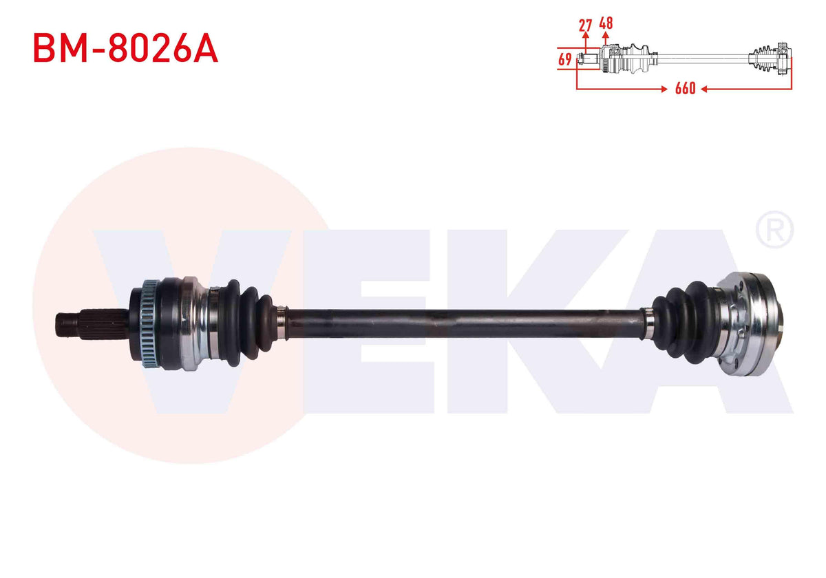 Veka BM-8026A Complete Axle Right Rear BMW 3 Series (E90) 320 D ABS li 48 Outer Length 660 mm 2005 — Axles, CV Joints & Boots