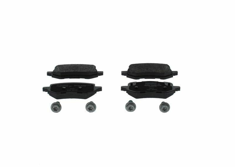 bosch brake pad set 0986460049 front view, bosch brake pad specifications close-up BOSCH Brake Pad Set 0986460049 - Low-Metallic Material for Car Owners & Mechanics | 14.3mm Thick Bosch Brake Pad Set 0986460049 - Low-Metallic Material bosch, brake-pad, car-parts, automotive, mechanics, car-owners, braking-system, low-metallic, brake-replacement, ai-generated