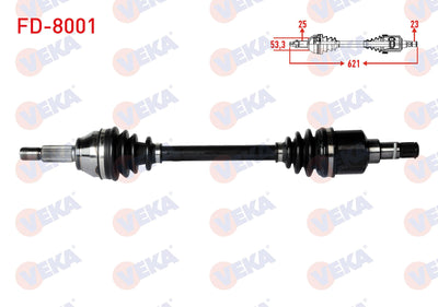 Veka FD-8001 Complete Axle Left Front Length 621mm Ford Fiesta V 1.4 TDCi M-T 01-08 / Fiesta VI 1. — Axles, CV Joints & Boots