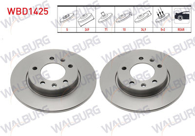 WALBURG WBD1425 Brake Disc Rear Straight Peugeot 308 II 1.6 HDi-1.6 Thp-1.6 GTI 5 Bjn 249X10x71x34 — Brake Rotors & Drums