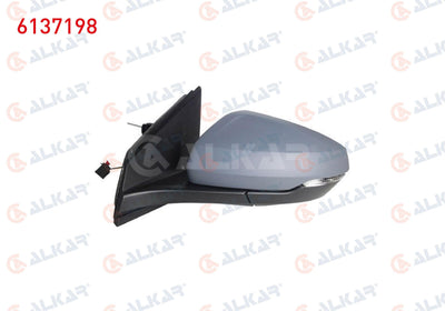 Alkar 6137198 Outer Rear View Mirror Left Mechanical Aspheric Primed with Turn Signal 2 Pin Volks — Tail, Signal & Reflectors